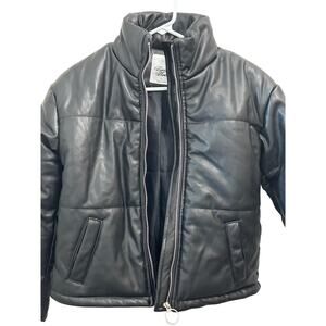 Women's Black Faux Leather Puffer Forever Flower Size Large NEW